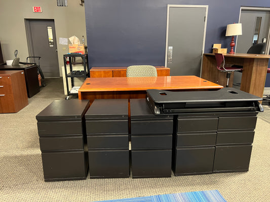Storage: Black metal filing cabinets