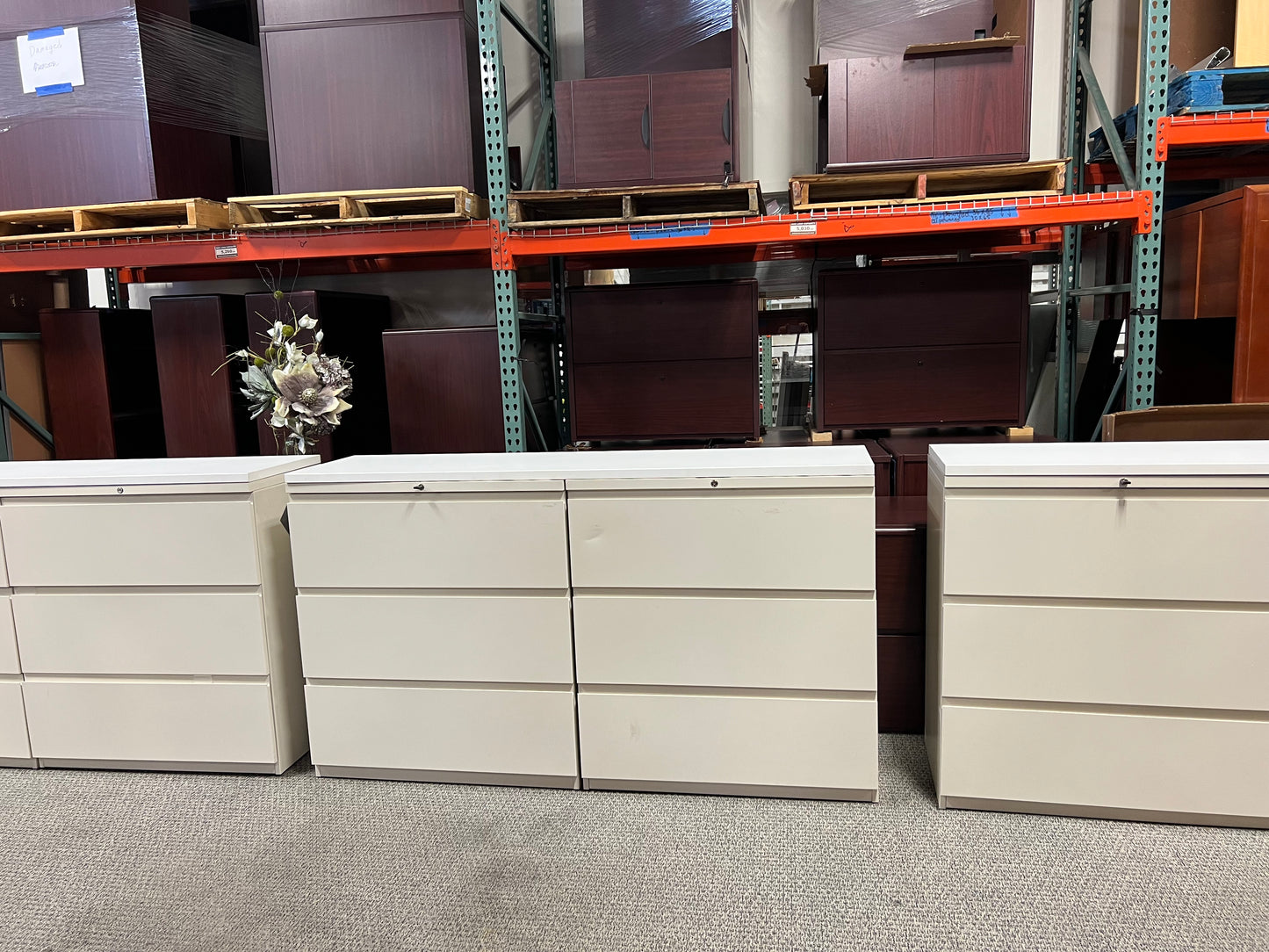 Storage: Haworth white metal storage cabinets