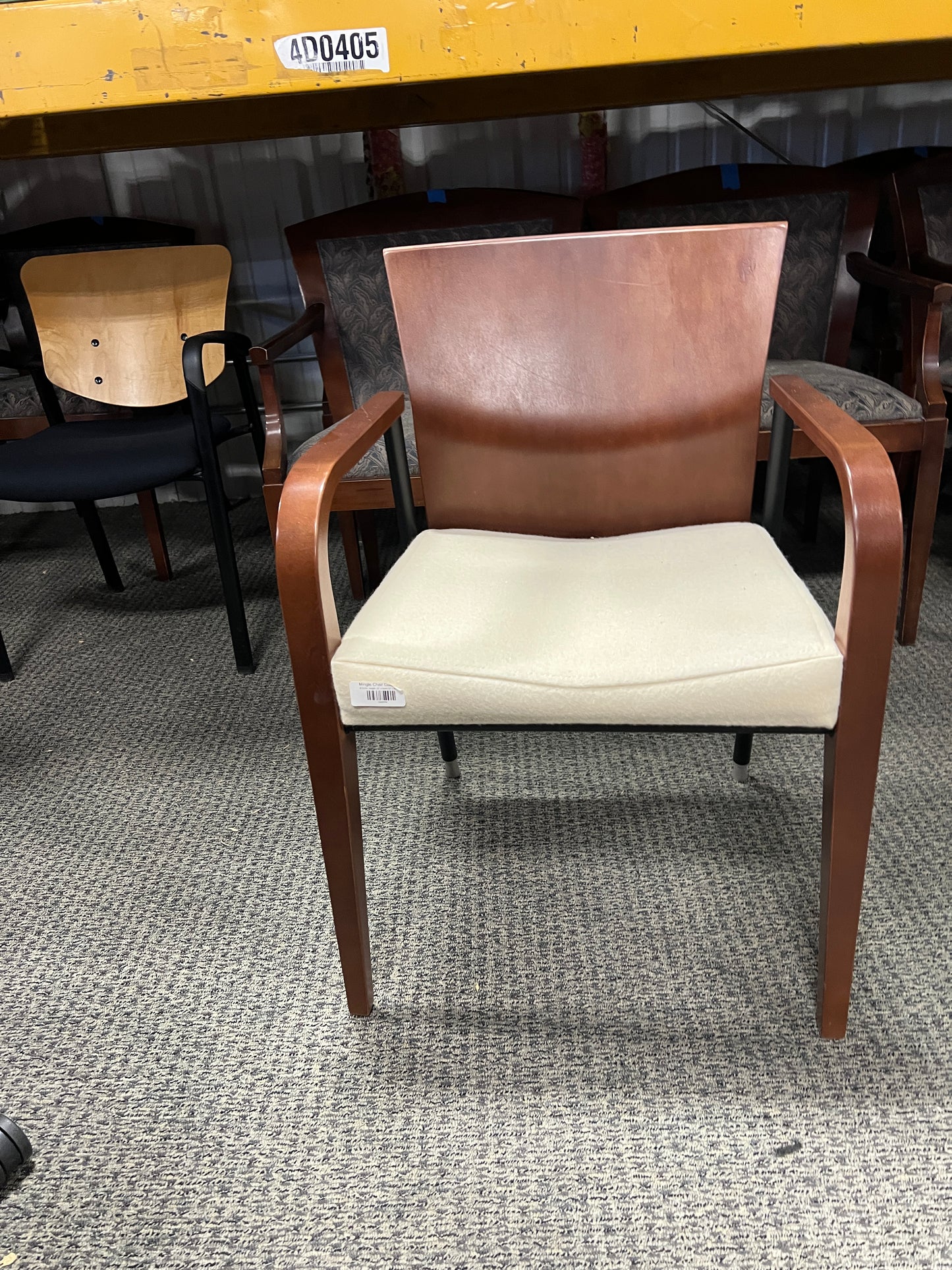 Chair- stationary chair walnut frame with ivory fabric seat