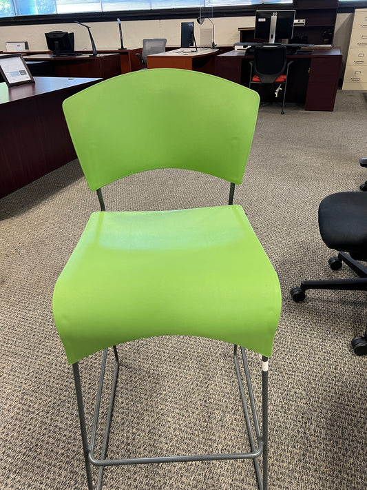 Chair: Bar height lime green plastic with stainless frame