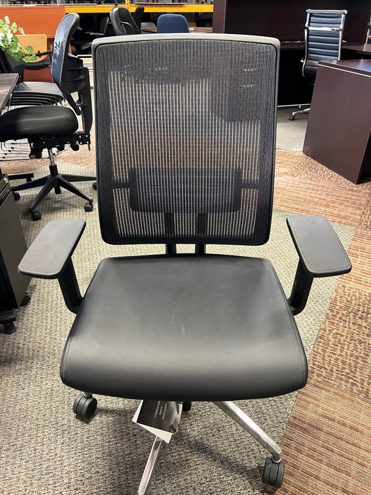 Chairs: Desk chair Mesh back, black leather seat