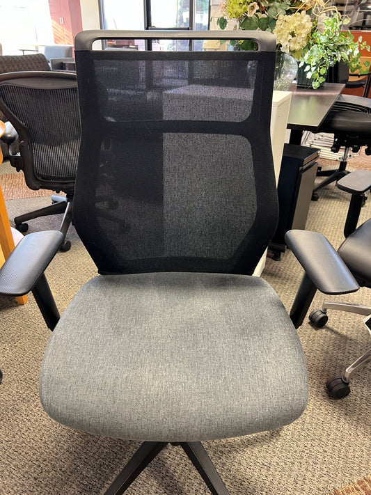 Chairs: Task chair black mesh back with gray fabric seat