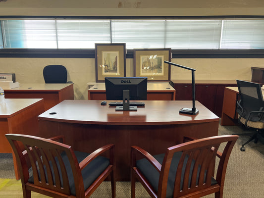 Desks: Bow front pedestal desk