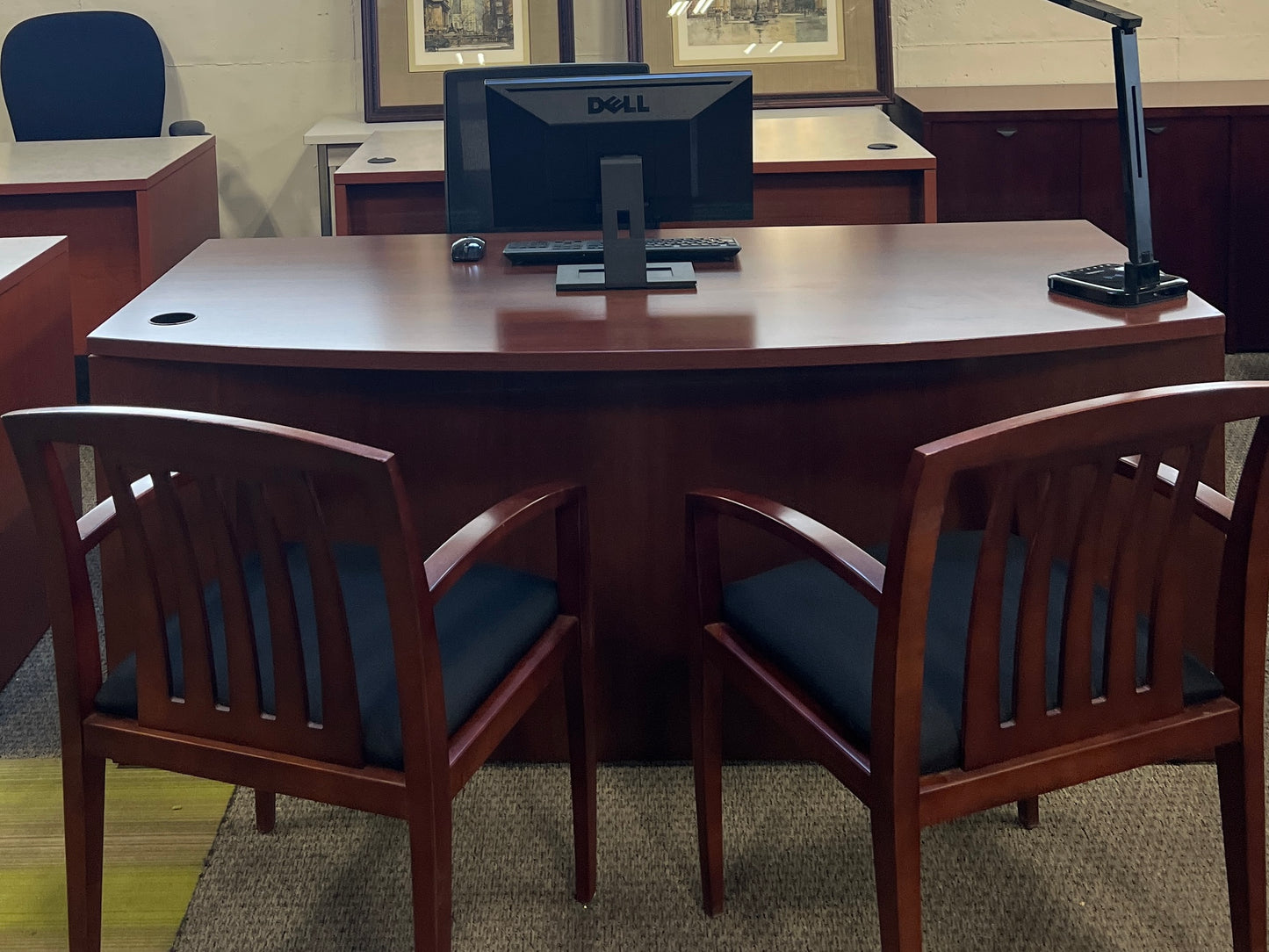 Desks: Bow front pedestal desk