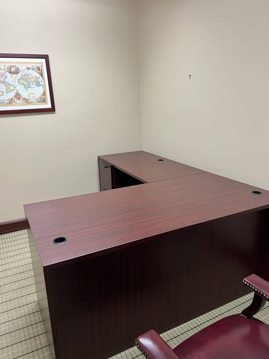 Desks: L shape cherry Laminate