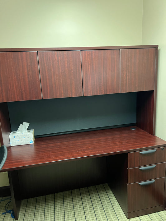 Desks: Cherry laminate desk with attached hutch