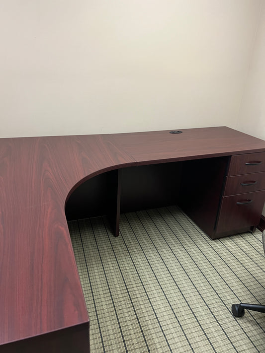 Desks: Cherry, laminate L shaped desk