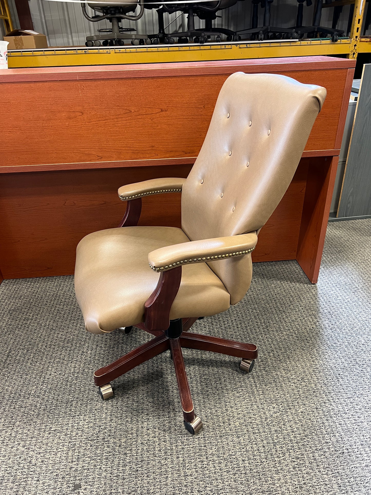 10 foot conference table with 10 HON pin tucked leather chairs