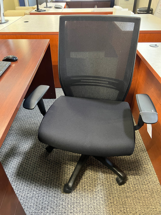 Chairs: Steelcase Mesh back black office chair