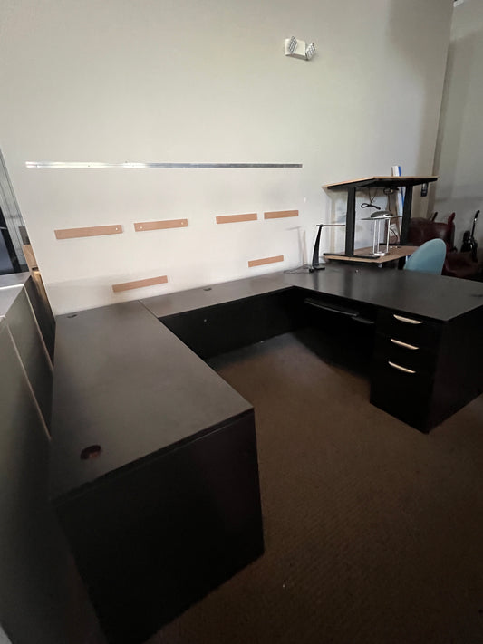 Desk large dark wood U shaped desk